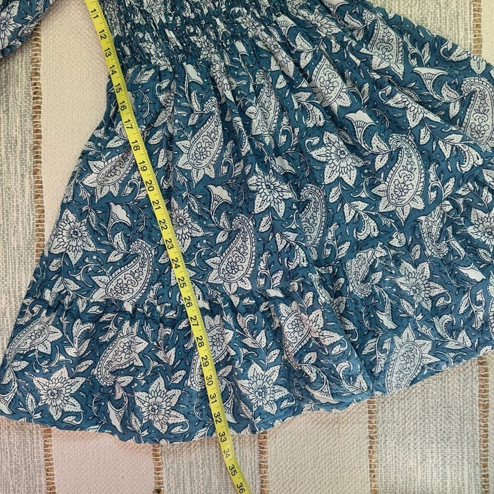 Perry Walker The Grace Blue Floral Short Puff Sleeves Cotton Mini Dress Medium - Picture 5 of 8